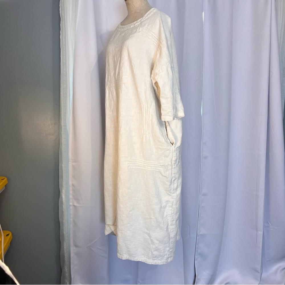 Buykud women’s long short sleeve off white tunic dress boat neck with pockets M